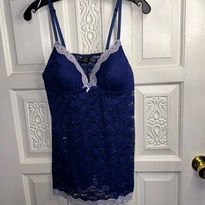 APT 9 Women’s Chemise Padded Blue With White Sexy Night Sheer Lace Size Large